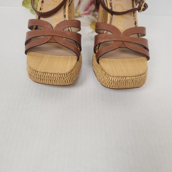 Sam Edelman Size 9 Leather Upper Platform Heel Rich Cognac Reese Sandals - Picture 4 of 8